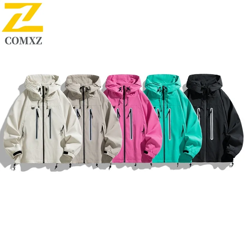 

COMXZ Men Biker Jacket Scratch Resistant Loose Sporty Hiking Hooded Wear Resistant Fishing Trench Coat Walking Breathable Jacket