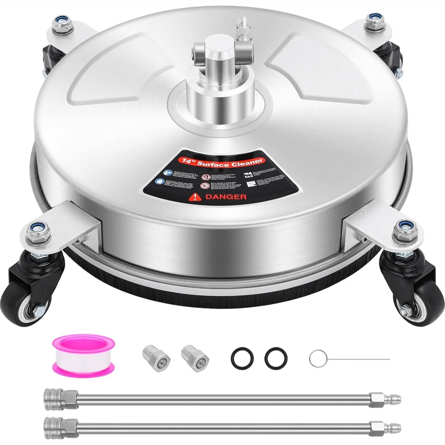 

14" Surface Cleaner with 4 Wheels, Quick Plug, Stainless Steel Housing for Patio, Concrete Cleaning