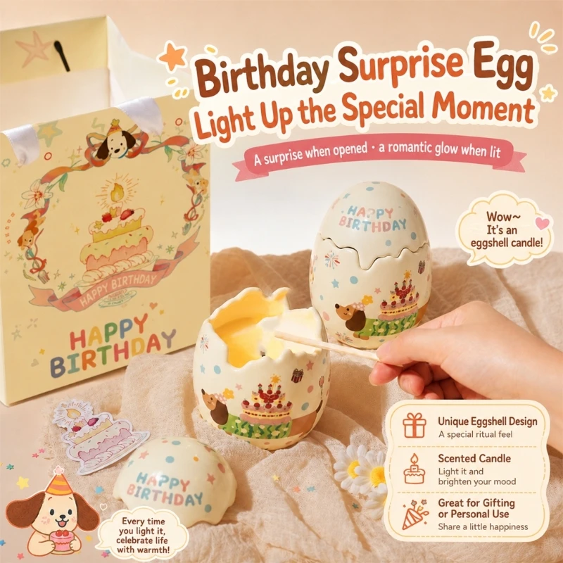 Cracked Eggs-Shape Soybean Wax Scented Gift Set, Personalize with a Name, Birth Month and Date for Birthday Y5GB