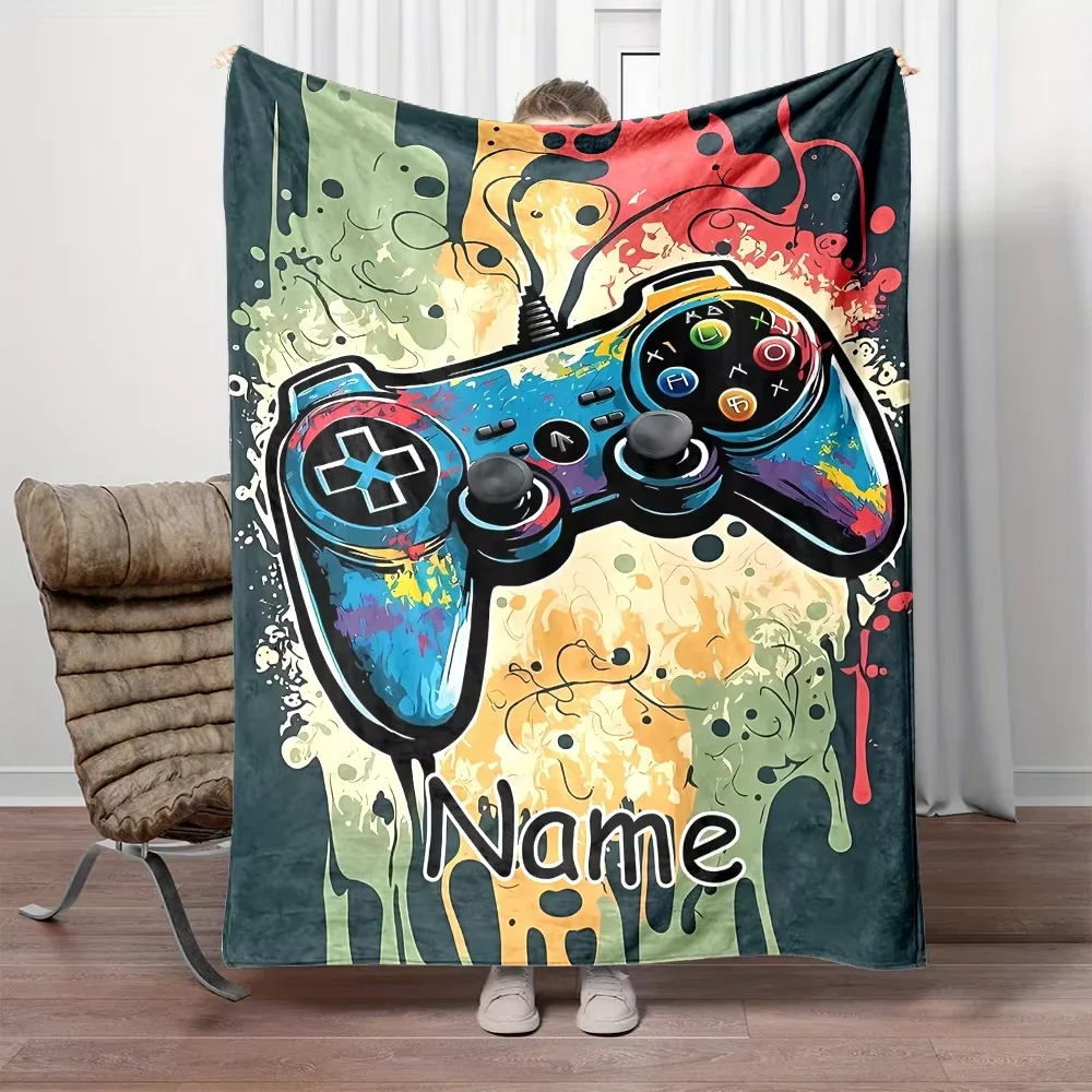 VIKAMA Gamepad Neon Cover Blanket Gradient Super Soft Warm Gaming Blanket Living Room Bedroom Game Room Cover Blanket