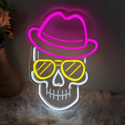 Skeleton Skull Neon Sign, LED Neon Lights for Bedroom Wall Decor,  USB Powered Neon Lamp for Man Cave Game Room Halloween Gift