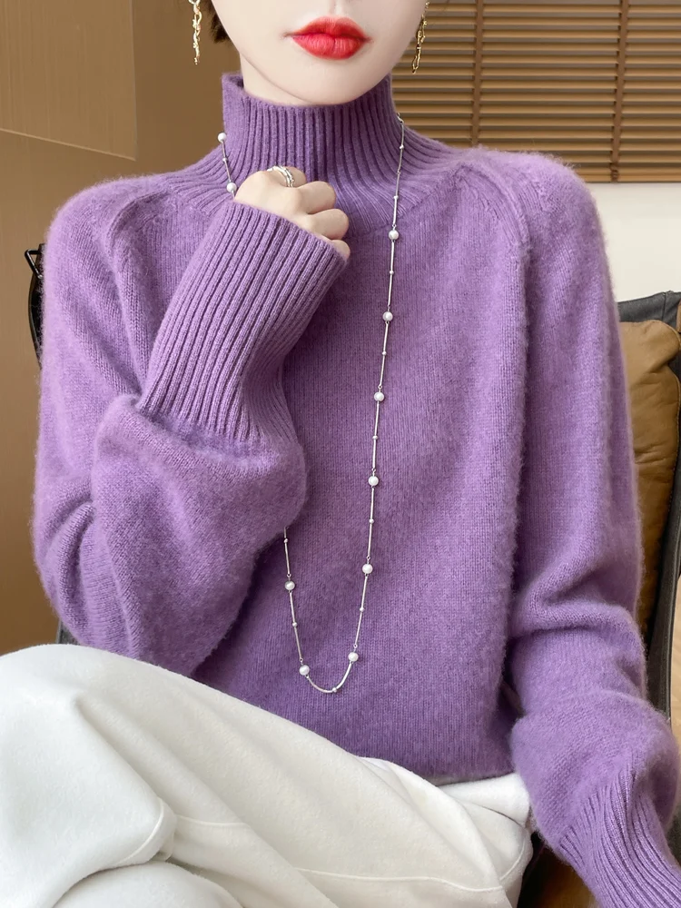 2025 nuevo Otoño Invierno mujeres 100% prendas de punto de lana merina jersey de cuello alto ajustado suéter inferior básico suave cálido cómodo Top Popular
