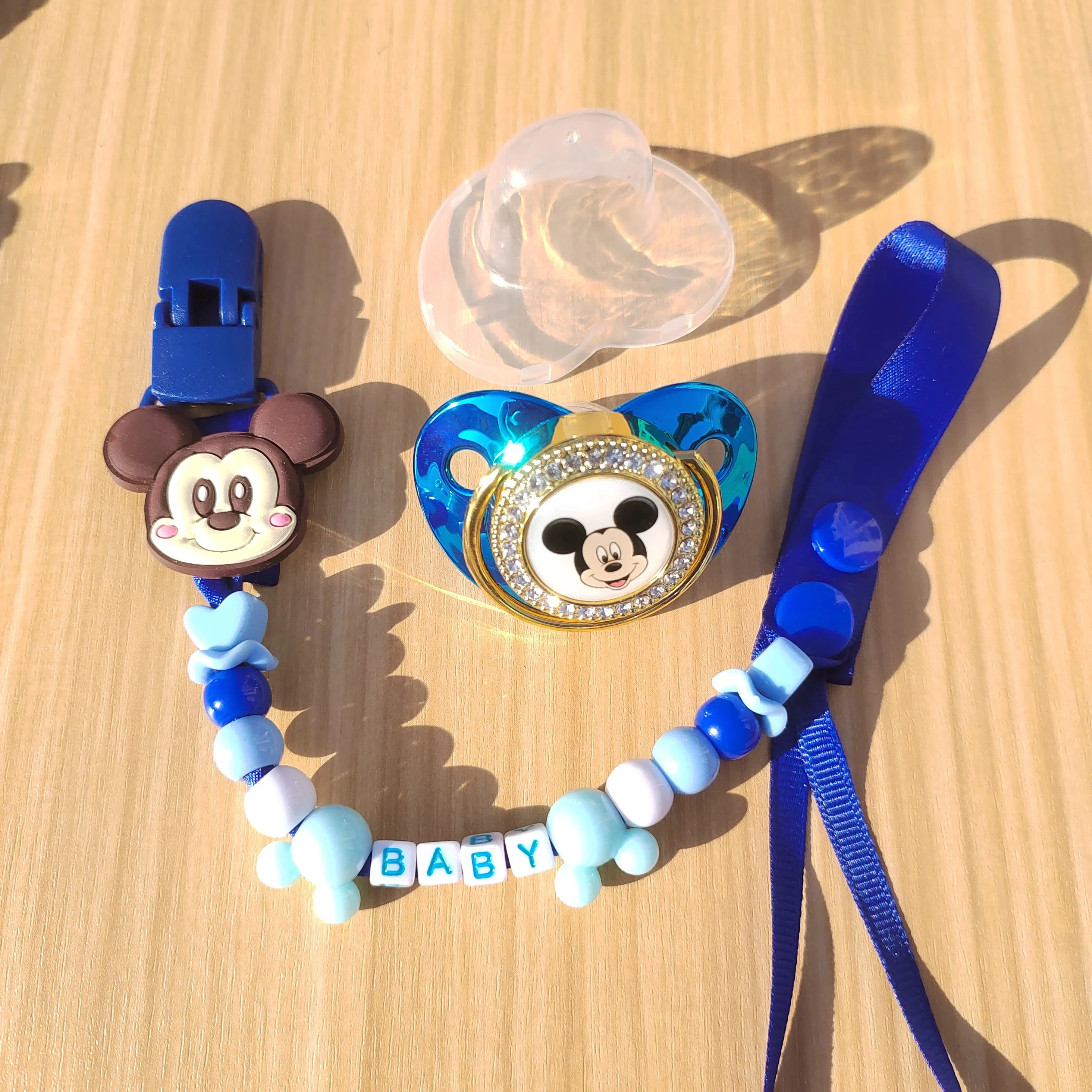 [Mickey Mouse Personalized pacifier clip] Silicon bead clock dummy holder chain clip and baby pacifier New fashion baby shower