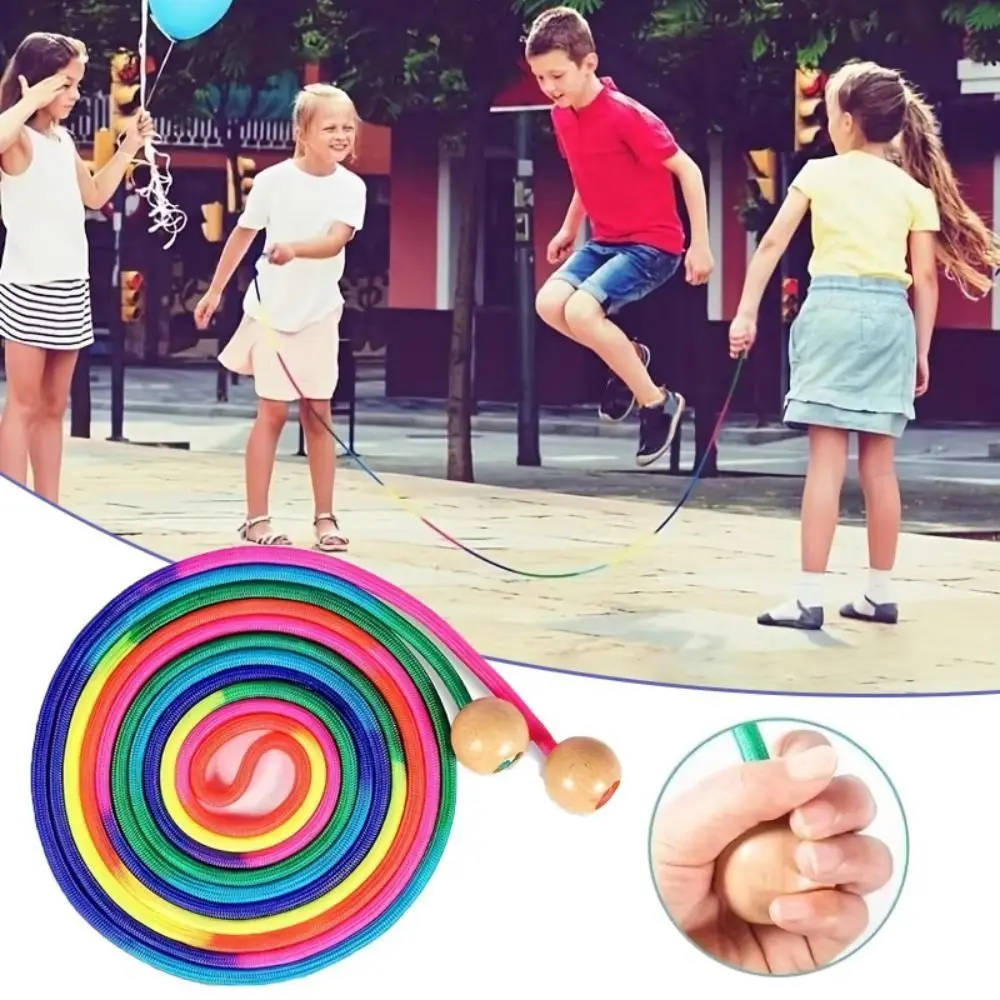 Rainbow Color Group Skipping Rope 5M Length Adjustable Exercises Fitness Tool Anti-Slip Wooden Ball Handle