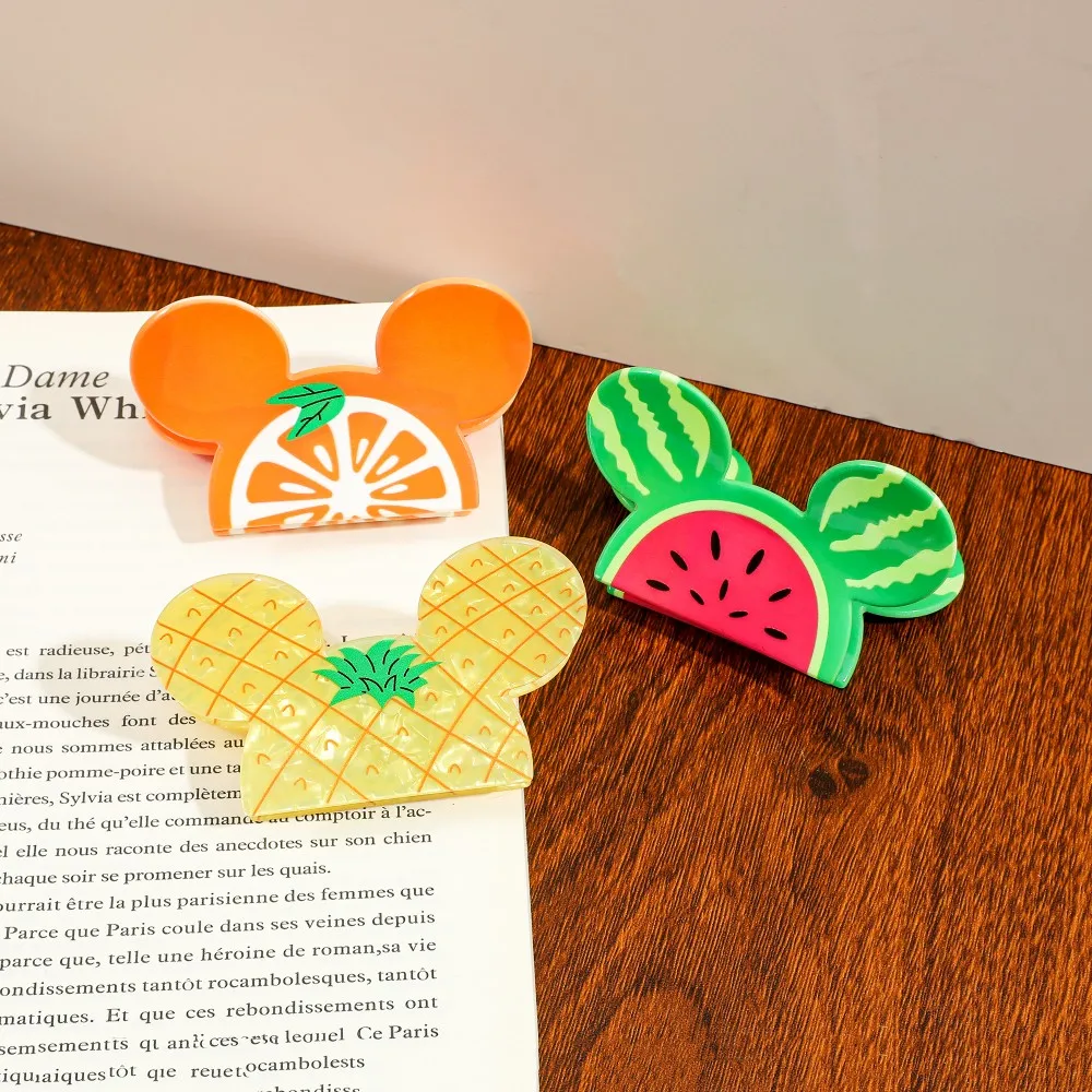 Acrylic Summer Fruit Hair Claw Clip Pineapple Watermelon Orange Cute Cartoon Ear Shape Hair Barrettes for Women Girls