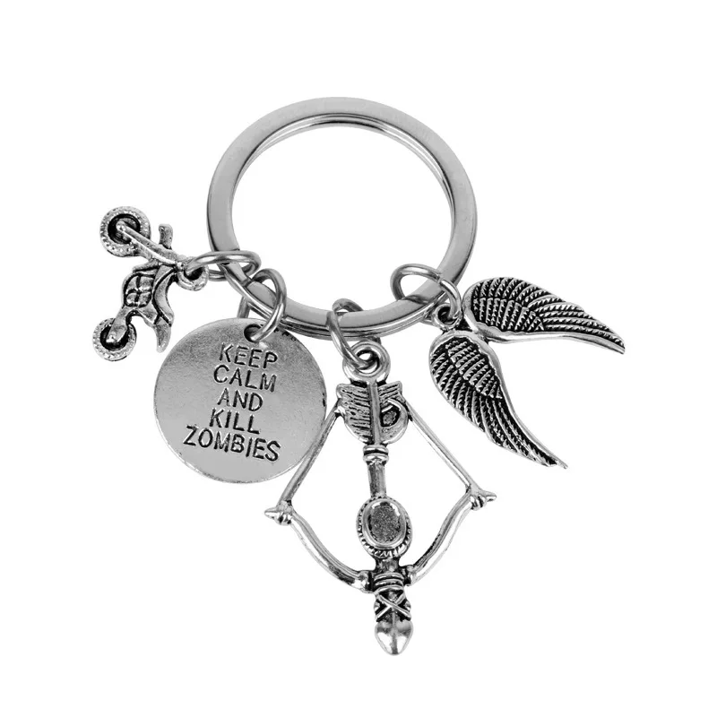 ウォーキングデッドキーチェーンガンメタル弾丸銃のペンダント、時映画の車のキーホルダー、trinketキーホルダー