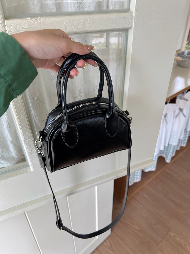 Korean Sle Versatile Women\'s Handbag Simple Boston Bag Crossbody Square Bag Casual Single oulder Zipper Closure Pure Color