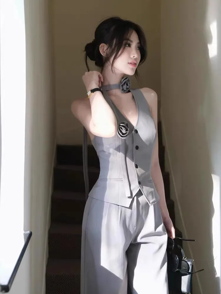 Elegant Salt System Two-Piece Set Women's Fashion Summer 2026 New Style Petite Perfume Wind Vest Button up Straight Cut Midi ...