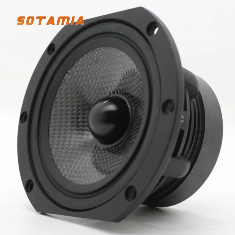 SOTAMIA 1pcs 4.5 Inch Mid Bass Speaker 4 Ohm 40W Aluminum Shelf Warhead Carbon Fiber Basin Multimedia Voice Player Speaker