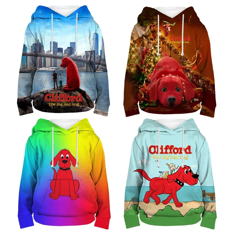 Sudadera con capucha 3D de dibujos animados de Anime para niños y niñas, suéter de lana, sudadera con capucha, Sudadera con capucha, Top informal, el perro grande rojo