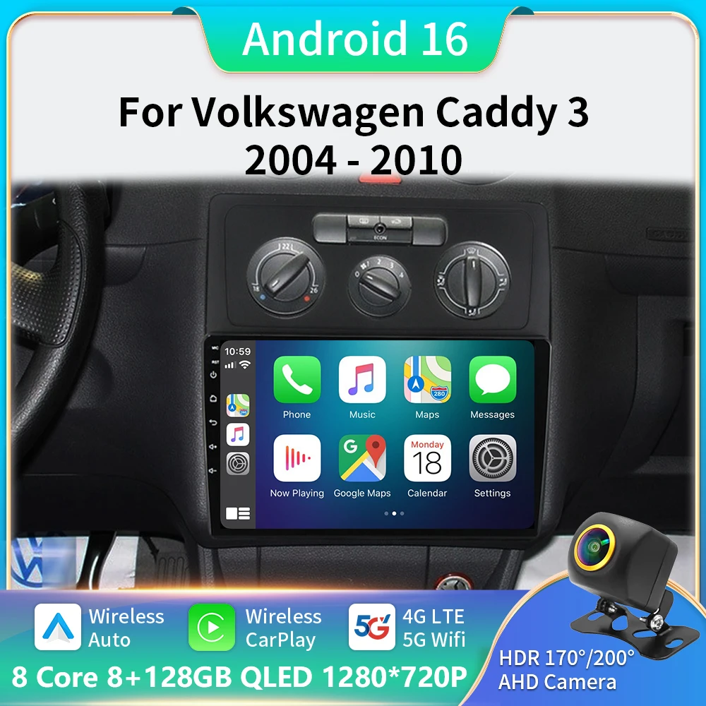 

Android 16 For Volkswagen Caddy 3 III 2004 - 2010 Car Radio Multimedia Video Player Navigation stereo GPS No 2din 5G DVD BT