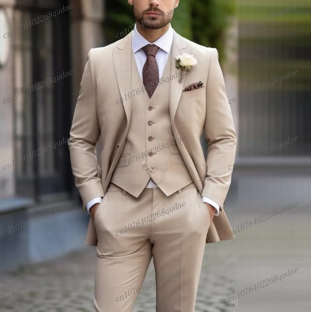 Navy Blue Formal Occasion Men Suit Wedding Party Groom Groomsman Male Business Tuxedos Costume 3 Piece Set Blazer Vest Pants