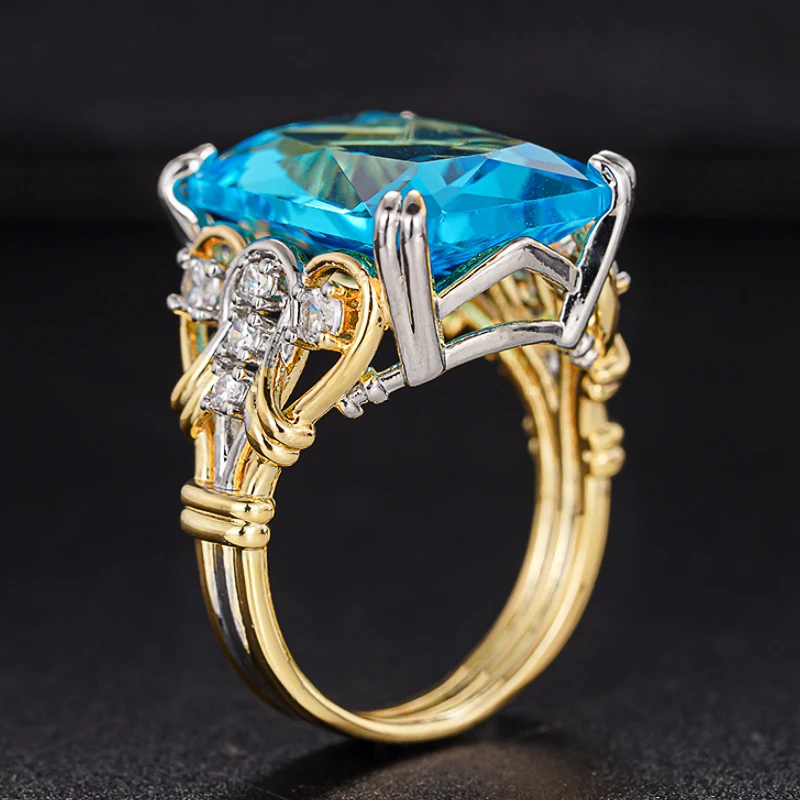 Huitan Opulent Engagement Rings with Rectangular Cubic Zirconia Attractive Creative Accessories for Women Stylish Party Jewelry