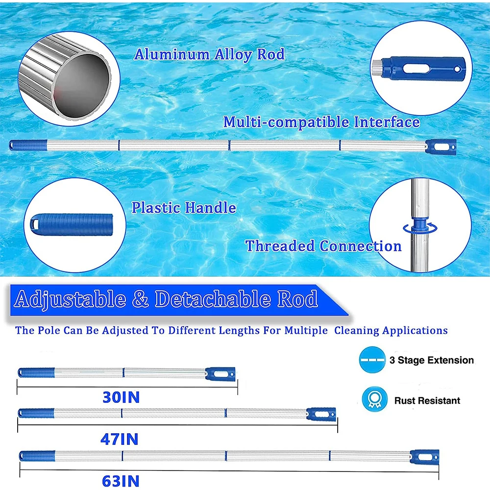 Pool Adjustable Skimmer Net Telescopic for Cleaning Detachable Surface of Swimming Leaf Pole Fine with Tub Spas and Fountains