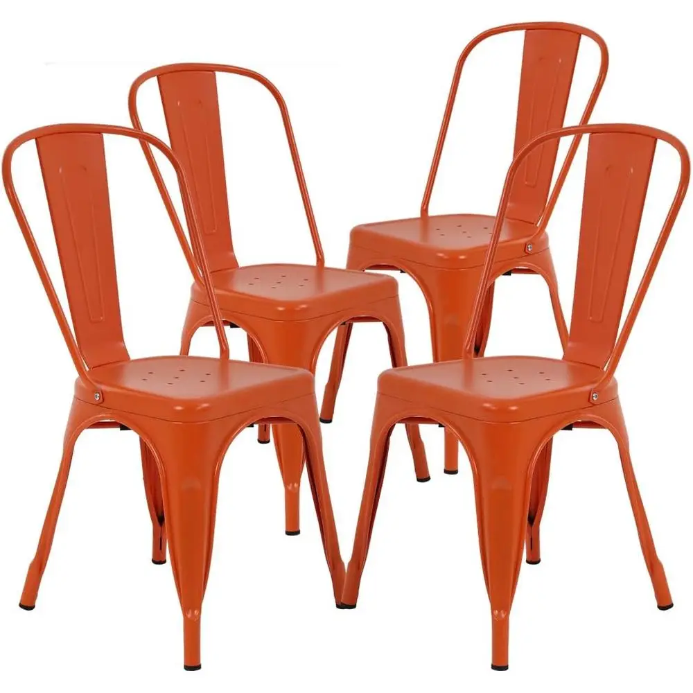

Indoor-Outdoor Stackable Dining Chairs, Chic Restaurant Bistro Set of 4, 330LBS Capacity, Orange