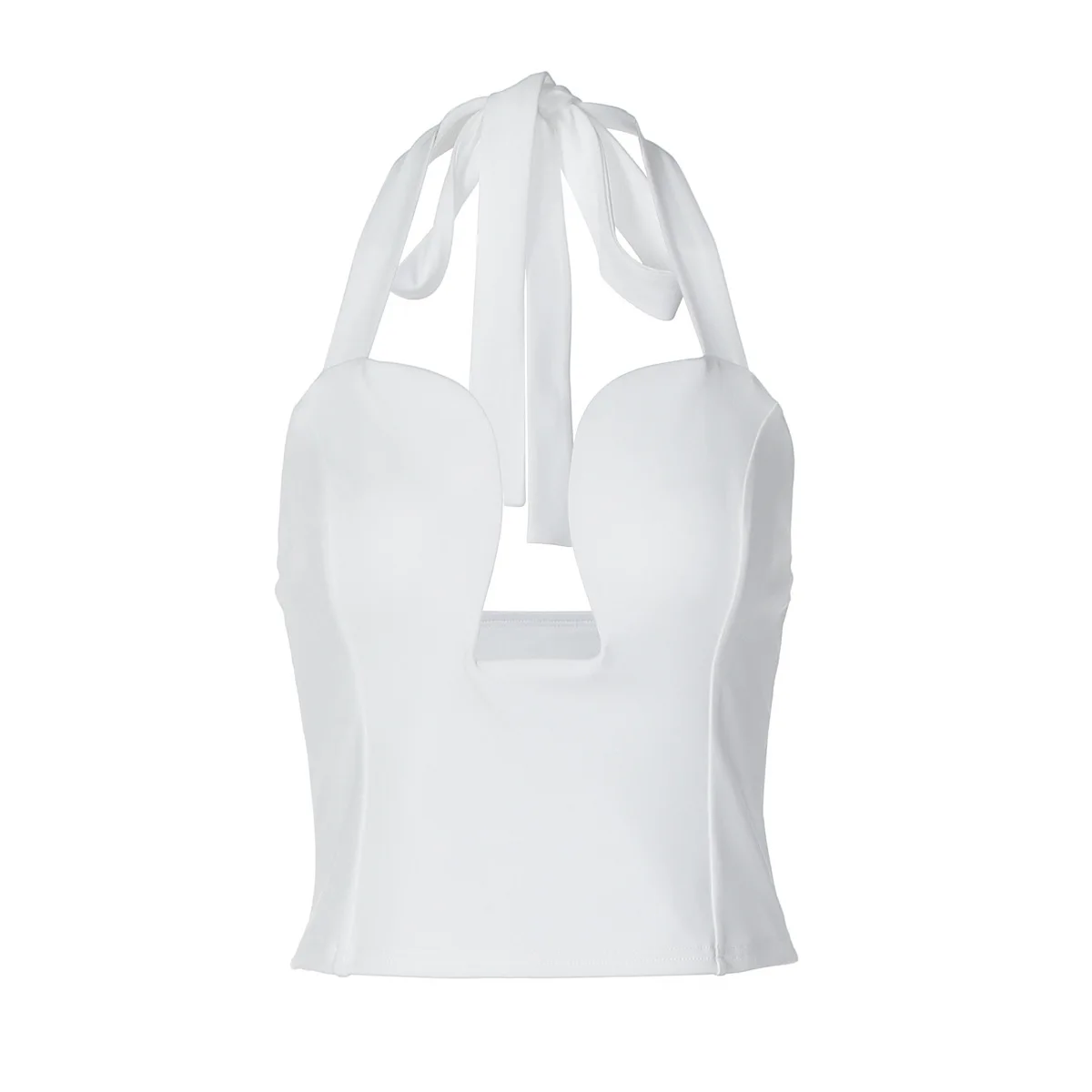 Sexy Stahlring-Tanktop mit Wickeloptik und Cut-Outs für Damen, Rückenfreies Bauchfrei-Neckholder-Crop-Top, Tube-Top, Kurze Weste – Detail 12