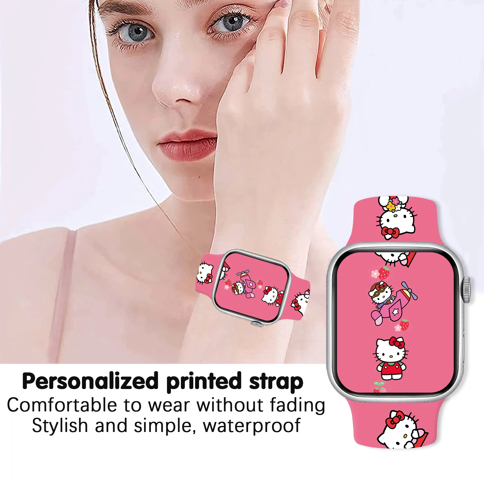 سانريو KT حزام الطباعة القط لساعة أبل 11 10 9 8 7 الفرقة استبدال سوار ل iWatch 46 مللي متر 42 مللي متر 41 مللي متر 40 مللي متر حزام الساعات #4