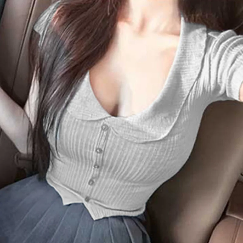 Korean Cute Small Collar Sexy Slim-Fit Slimming Short Sleeve T-Shirt Top For Women Tshirt Tees Tops Women 2025 New M9YE
