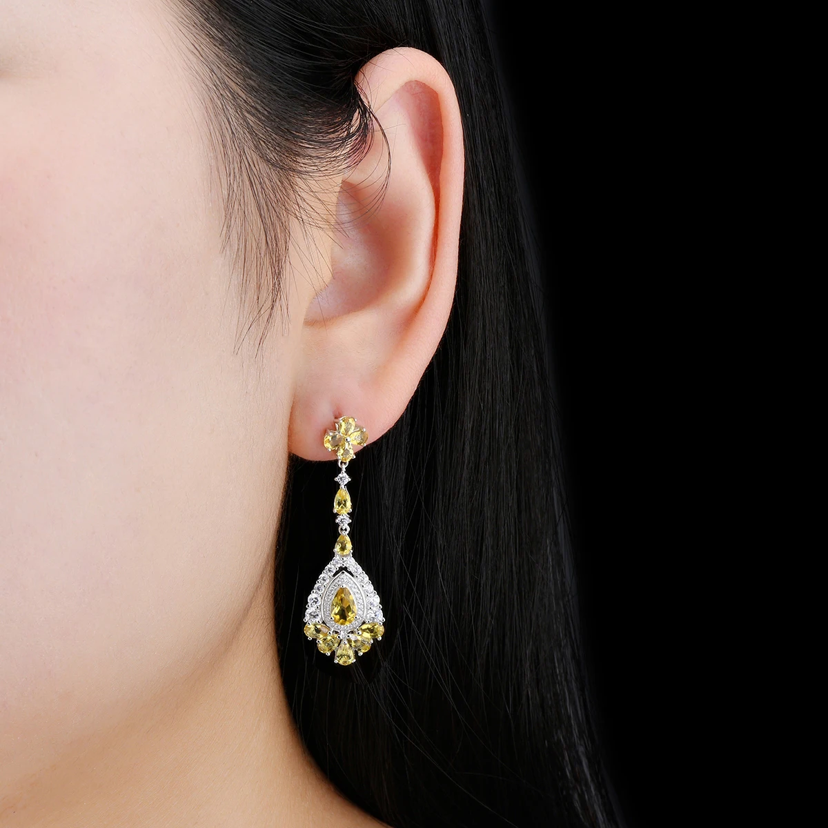 Natural Citrine Sterling Silver Women\'s Earring 5 Carats Genuine Gemstone Women Romantic Exquisite Style Engagement Wedding