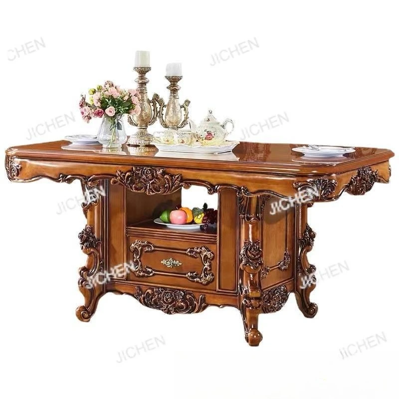 

European marble dining table rectangular size apartment dining table household American solid wood luxury storage dining table