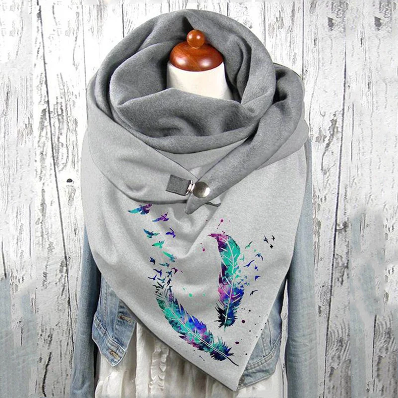 Colorful Feather Clip Style Scarf 3D All Over Printed Scarf and Shawl Warm for Women