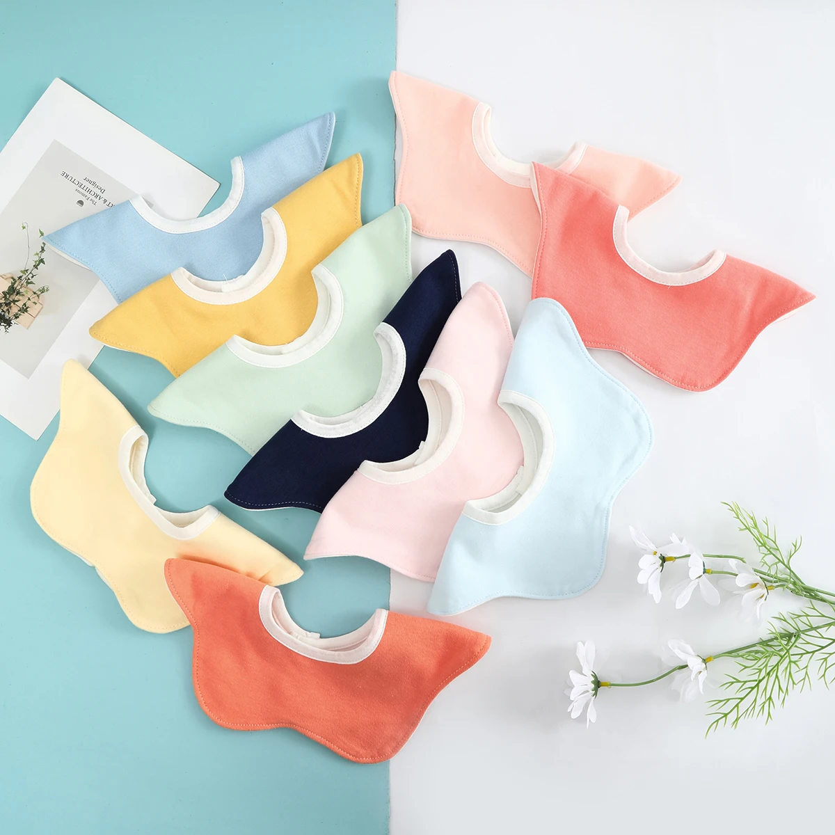 

Random solid color baby bib saliva towel 360 degree rotation pure cotton waterproof bib absorbent breathable newborn neck
