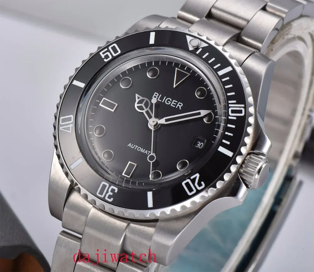 

40mm BLIGER Automatic Mechanical Men's Watch Black Dial Ceramic Bezel 316L Stainless Steel Case Sapphire Glass Waterproof