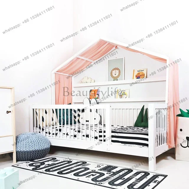 FG43Cama Montessori House Shaped Pine Wood Bed With Rails Wooden House Bed For Kids Children Bedroom Home Use Decor Furniture Ro