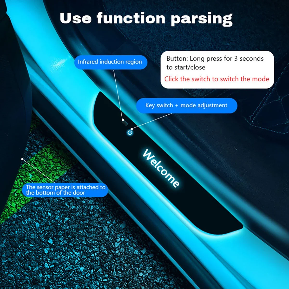 

Car Door Sill Light Threshold LampWelcome Logo Projector lamp Threshold Lamp USB Power Moving LED Welcome Pedal light