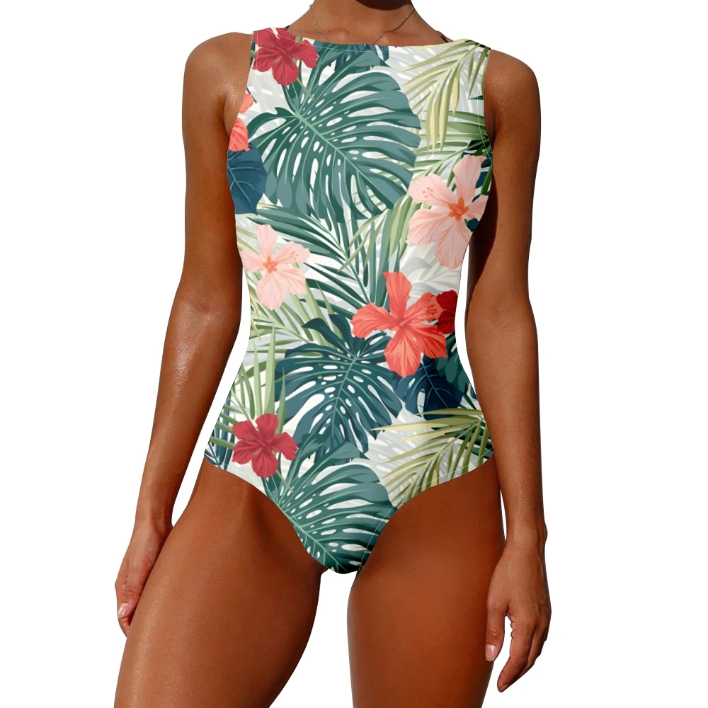 Tropical Palm One Piece Swimsuit Print High Waisted Tummy Control Casual Swimwear Beach Swimming Bathing Suit Women Clothing