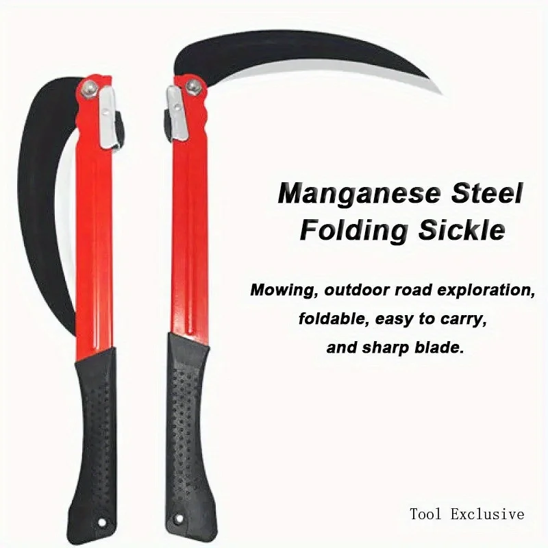 1Pc Agricultural Long Handle Folding Sickle Machete, Folding Lawn Mower Wheat Cutter, Household Weeding, Multi-functional Manganese Steel Outdoor Folding Sickle, Outdoor Agricultural Gardening Tools, Halloween, Christmas