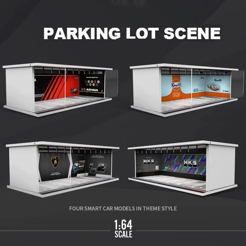 1:64 Scale Diorama Parking Lot Model Assemble LED Lighting Car Car Garage Backdrop Display Scene Model Toy Collection Gift