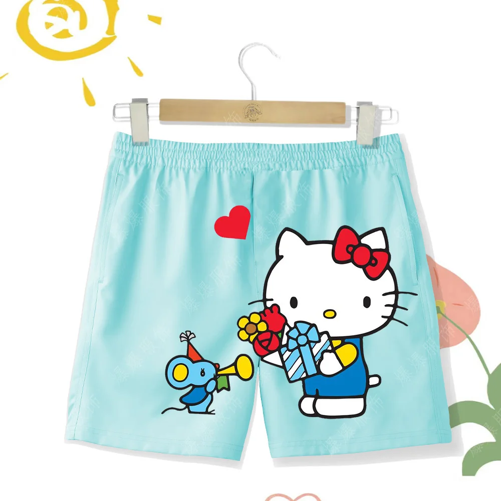 New Children's Beach Shorts Cartoon Print Hello Kitty Boys and Girls Soft, Comfortable Elastic Breathable Fabric Multiple Colors