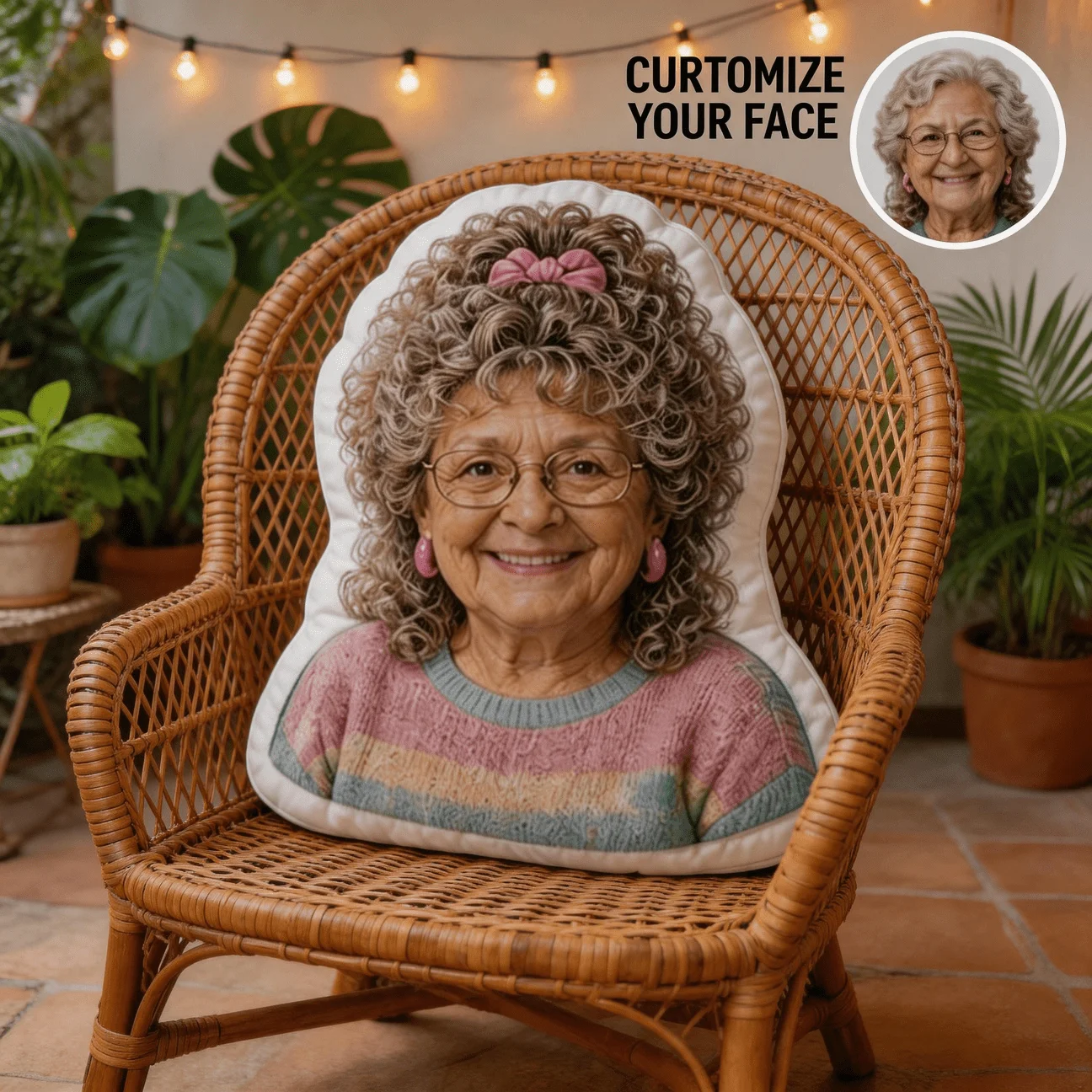 Custom Personalized Photo Face Pillow, Senior Woman Portrait Custom Shaped Decorative Cushion, 60CM Large Size Home Decor Accent