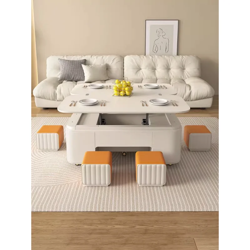 Cream Wind Lifting Coffee Table Dual-Use Integrated Multi-Functional Dining Table Small Apartment Home