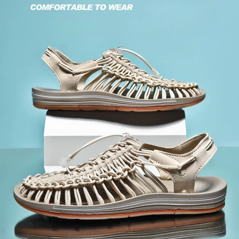 Comfortable Lightweight Woven Sandals Men Summer Outdoor Walking Shoes Breathable Quick Dry Beach Pool Shower Casual Slides