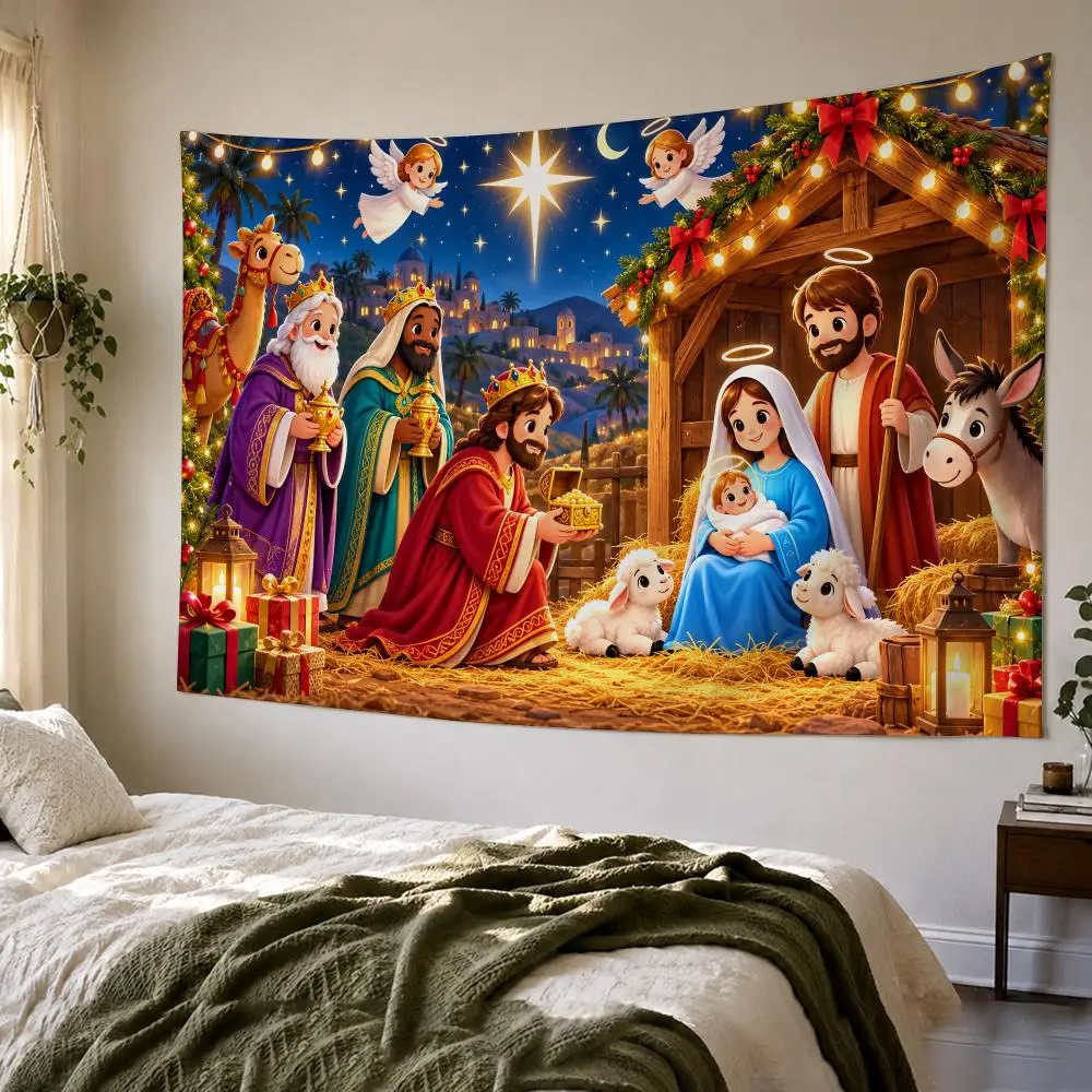 Three Wise Men Offering Gifts Christmas Tapestry Bedroom Living Room Bar Party Home Dorm Interior Wall Decor Background Banner