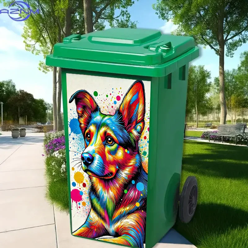 Colorful Dog Portrait Self-Adhesive Dustbin Stickers, Non-Festive, PVC Trash Can Decorative Stickers,  Great for Art-Themed Ro