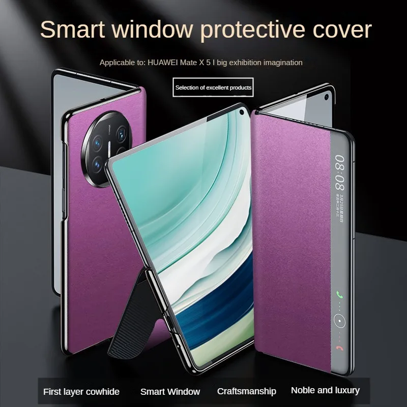 Luxury Genuine Leather Case for Huawei Mate X5 Case Anti-Fall Folding Smart Display Case for Huawei Mate X5 Collector's Edition