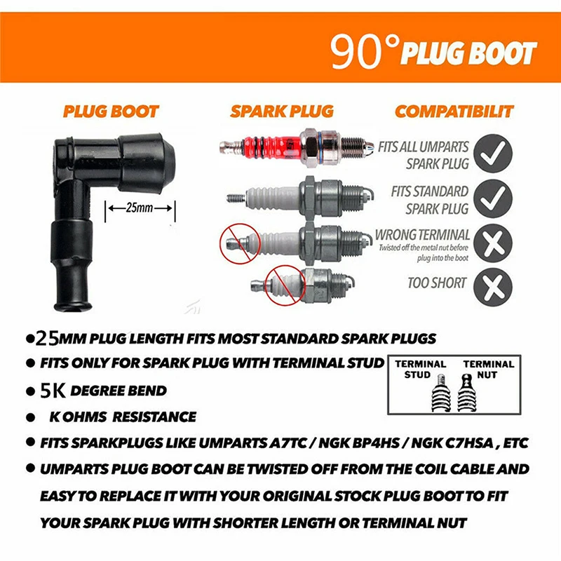 90 Degree Elbow Ignition Coil Spark Plug Wire Universal Motorcycle fit 50-250cc for Suzuki RM 60 65 80 85 100 125 250 RMX 250