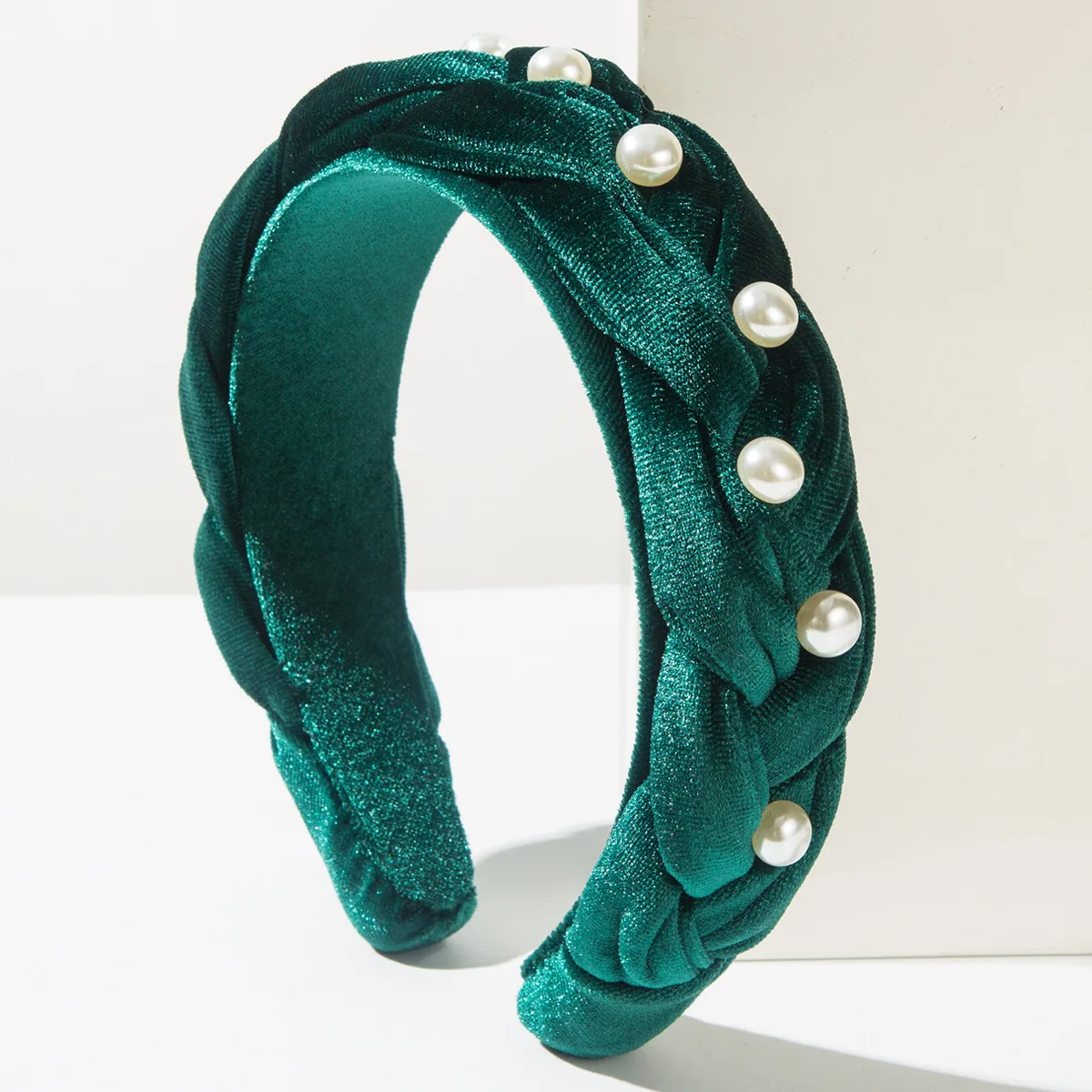 Winter/Autumn Women Thick Braids Headband Solid Adults Headdress Pearl Padded Hairband Wide Hair Hoop Women Hair Ornament 4