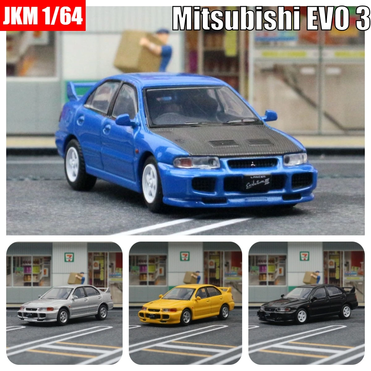 1:64 Mitsubishi Evolution EVO 3 Ⅲ Miniature Model, JKM 1/64 Premium Toy Car Vehicle Free Wheels Diecast Alloy Collection Gift