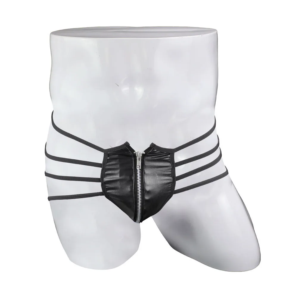 

Стринги на молнии с Т-образной спинкой для мужчин, эротические стринги из искусственной кожи, сексуальные стринги для геев, синтетические повязки, нижнее белье, порно трусики