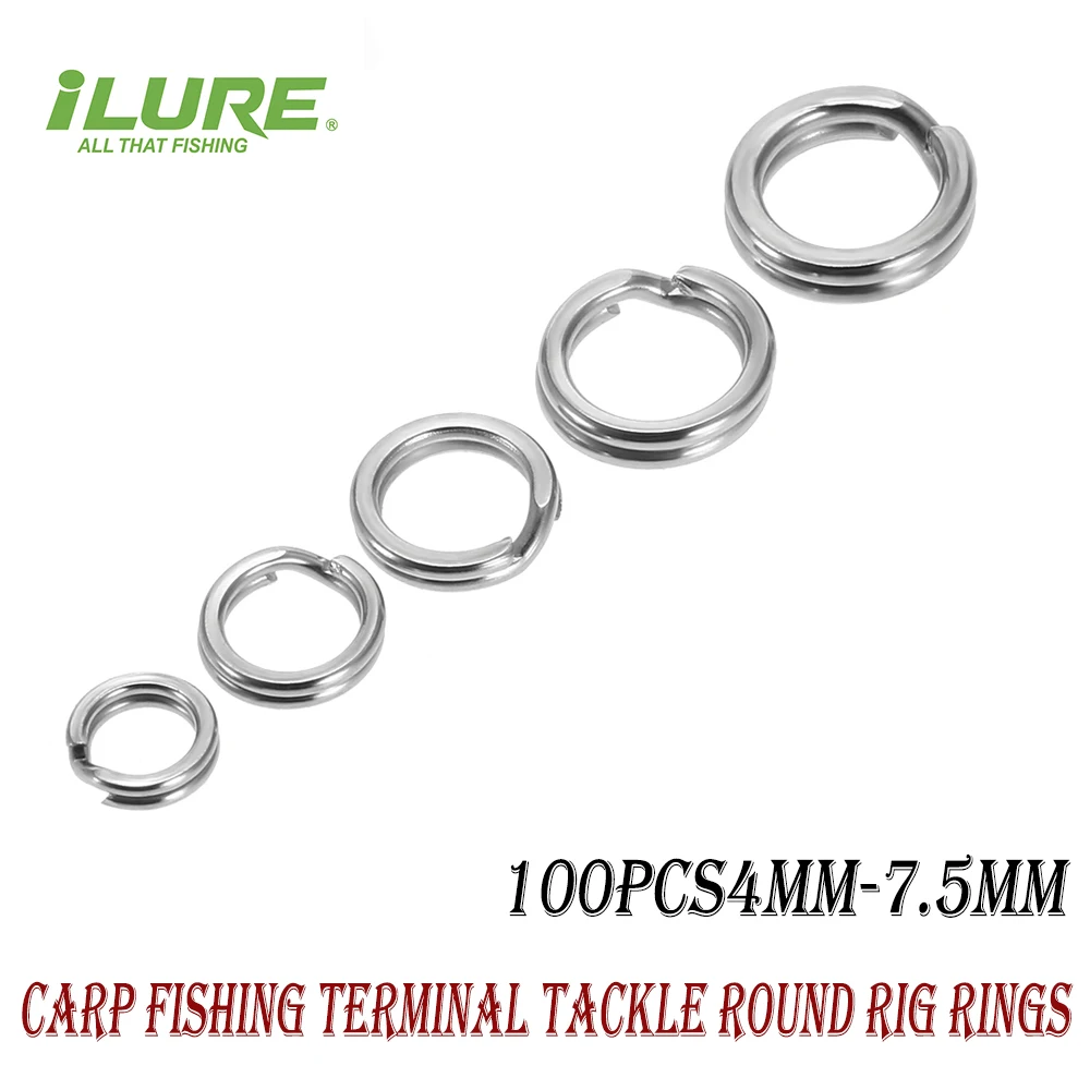 ILURE 100 Pcs Fishing Split Rings Crank Hard Bait  Connectors Stainless Steel Double Loop Split Open Tool Fishing Accessories