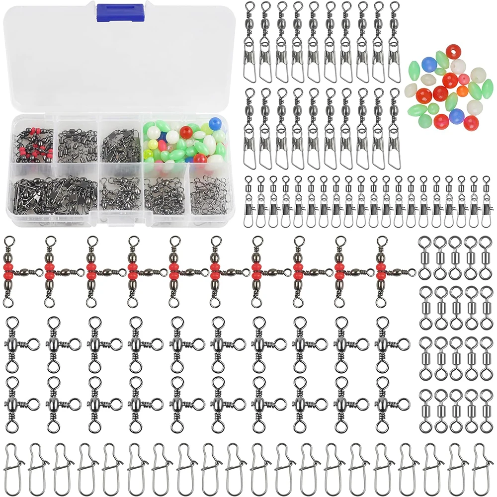 140 قطعة مجموعة أدوات الصيد الدوارة تشمل محمل كروي يدور الطقات برميل 3 طريقة الثلاثي قطب موصل مقاطع الخرز اكسسوارات