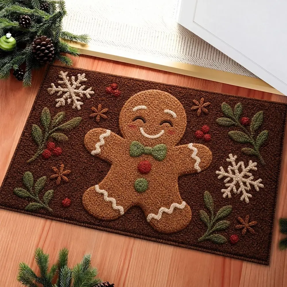 Water-absorbing Christmas Door Mat Santa Claus Design Gingerbread Man Pattern Anti-slip Pad Christmas Decor Foot Mat