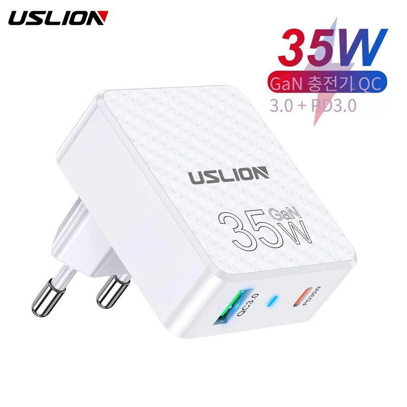 USLION GaN Charger 35W Type C PD Fast Charger Tablet Laptop Ipad Charger For Iphone Ipad Quick Charge Phone Korea Travel Adapter