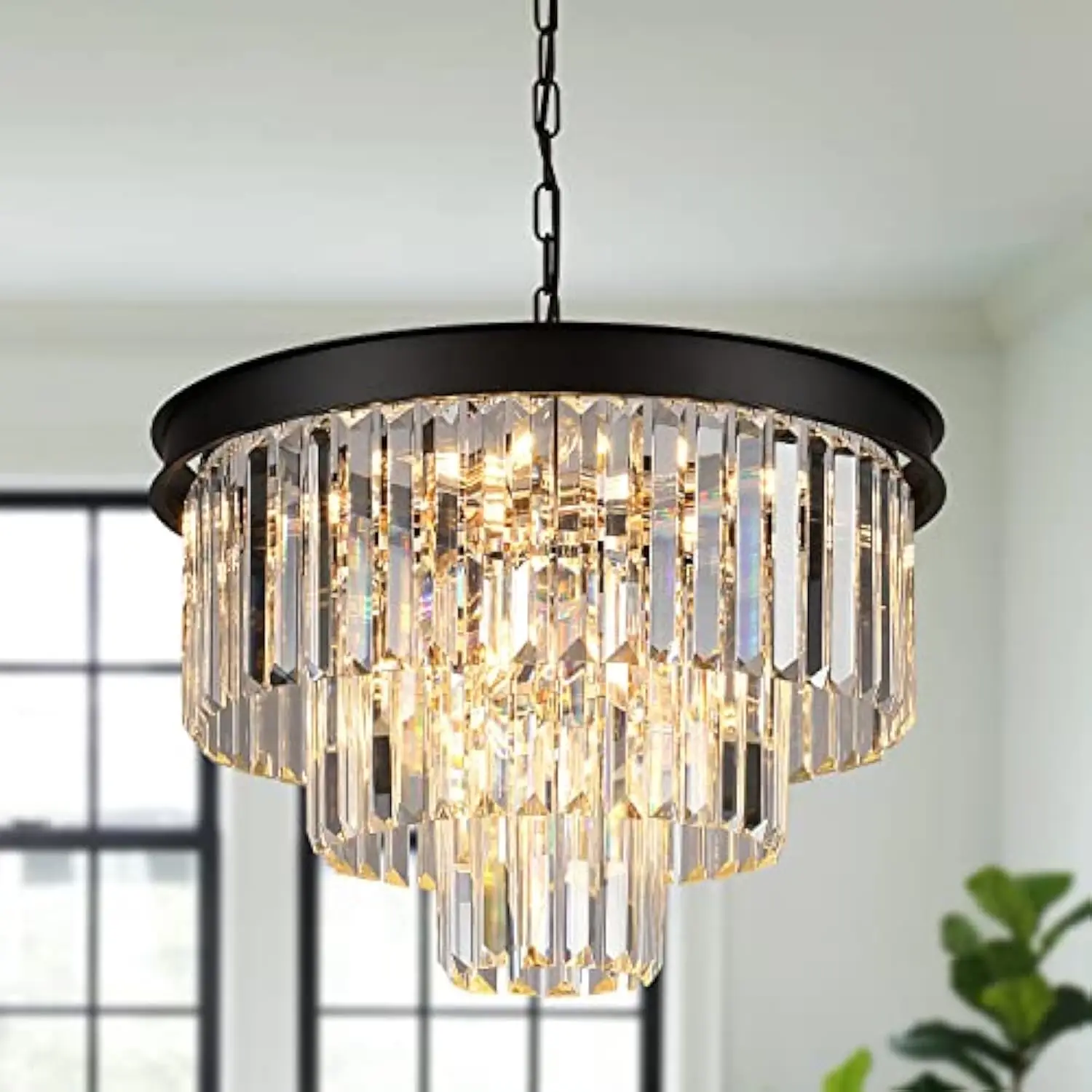

Black Crystal Chandeliers Modern Round Chandeliers 20 Dimmable 9 Lights Ceiling Pendant Light Fixtures 3 Tiers Luxury Raindrop