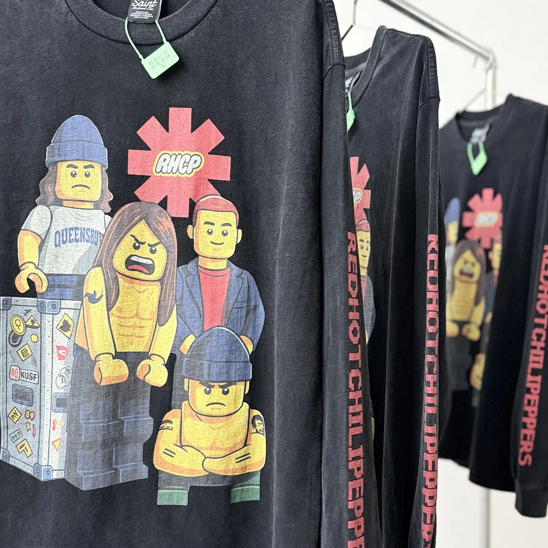 25FW Saint Cobrand x Rock Band RHCP Printed Long Sleeve Women Men Washed T shirts tees Hiphop Oversized Men T shirt
