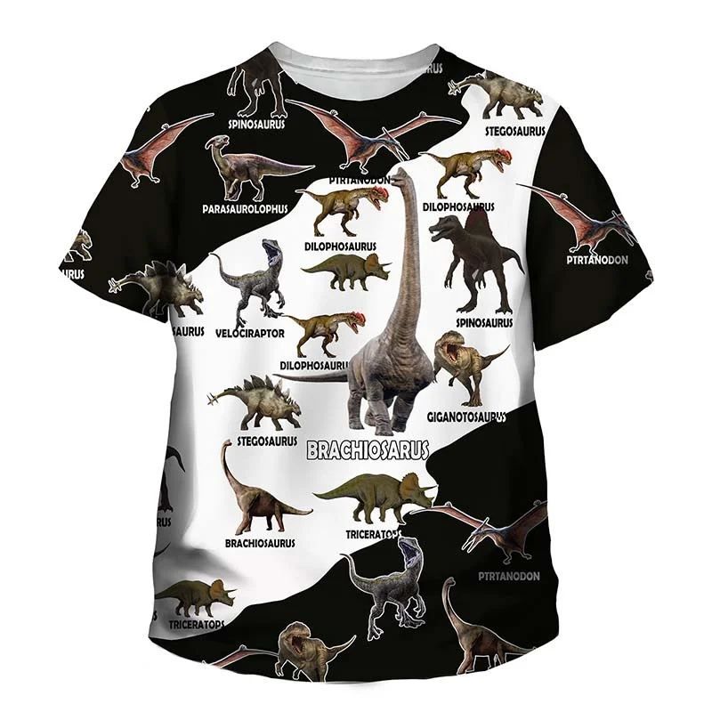 New Reptile Dinosaurs Printed T Shirt Men Women Casual Loose Short Sleeve Summer Fashion Black Tshirts Personality Kid Tees Tops